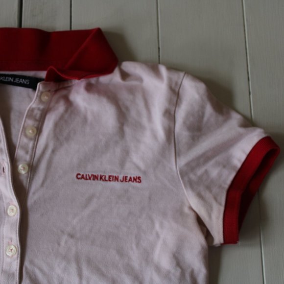 Cropped Calvin Klein Pink and Red Polo Shirt - Picture 1 of 7